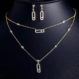 Double Layer Zircon Necklaces Woman Tag Shape Pendants Choker Necklace