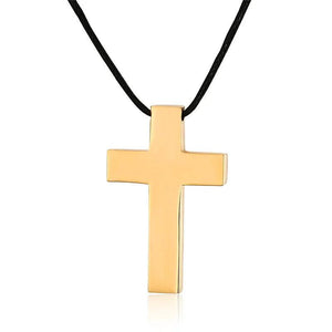 Men's Copper SS Cross Pendant Leather Necklace