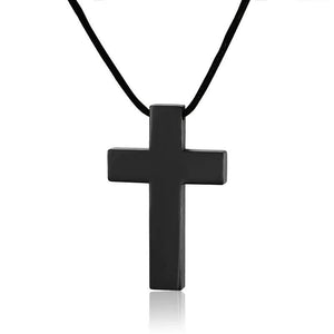 Men's Copper SS Cross Pendant Leather Necklace
