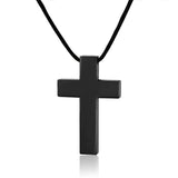 Men's Copper SS Cross Pendant Leather Necklace