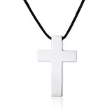 Men's Copper SS Cross Pendant Leather Necklace