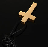 Men's Copper SS Cross Pendant Leather Necklace