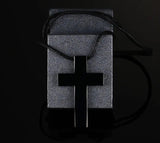 Men's Copper SS Cross Pendant Leather Necklace