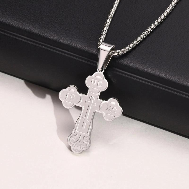 Orthodox Cross Necklace, Stainless Steel Solid Cross Pendant Collar
