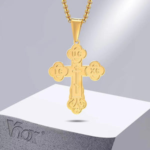 Orthodox Cross Necklace, Stainless Steel Solid Cross Pendant Collar