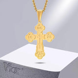 Orthodox Cross Necklace, Stainless Steel Solid Cross Pendant Collar