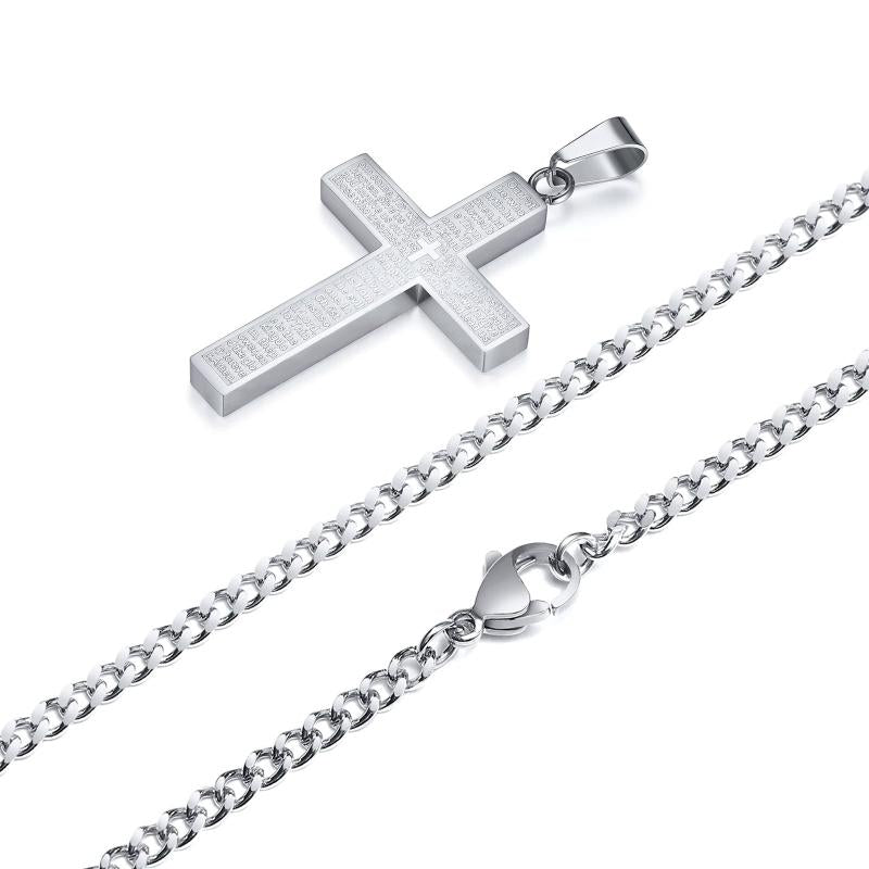 Men's Stainless Steel Bible Cross Pendant Necklace