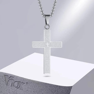 Men's Stainless Steel Bible Cross Pendant Necklace