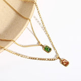 Multicolor Zircon Pendant Necklace Stainless Steel Plated Jewelry