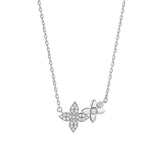 Silver Leaf Necklace with Zircon Flower Pendant