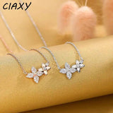 Silver Leaf Necklace with Zircon Flower Pendant