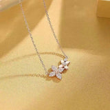 Silver Leaf Necklace with Zircon Flower Pendant