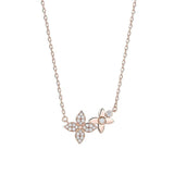 Silver Leaf Necklace with Zircon Flower Pendant
