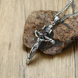 Vintage Men Crucifix Necklace Stainless Steel Italian Chain Cross Pendant