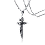 Vintage Men Crucifix Necklace Stainless Steel Italian Chain Cross Pendant