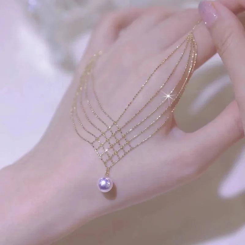 Pearl Fishtail Metal Lace Necklace for Women