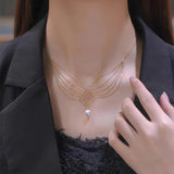 Pearl Fishtail Metal Lace Necklace for Women