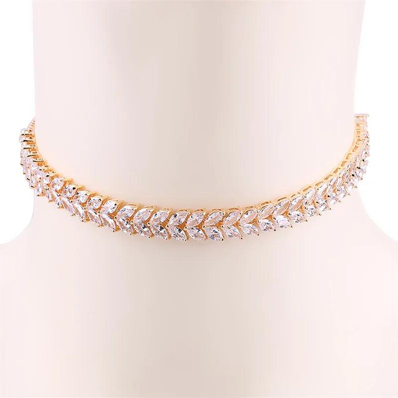 Marquise Leaf CZ Tennis Choker Necklace for Women