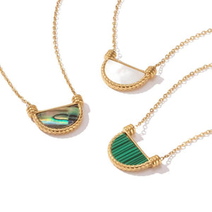 Youthway Natural Stone Shell Stainless Steel Pendant Necklace