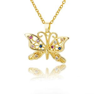 Zircon Butterfly Pendant Necklace Women Stainless Steel Chain