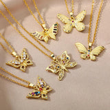 Zircon Butterfly Pendant Necklace Women Stainless Steel Chain