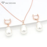 S&Z Pearls Water Drop Earrings 585 Rose Jewelry Sets For Women Wedding Party