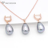 S&Z Pearls Water Drop Earrings 585 Rose Jewelry Sets For Women Wedding Party