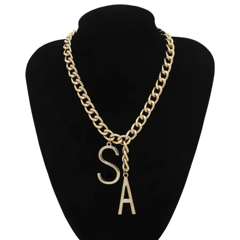Miami Cuban Chain Big Letter S A Pendant Necklace Punk Chunky Thick Chain