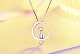 Moon Kitten Cat Necklace 925 Sterling Silver Link Chain Kolye S-n187
