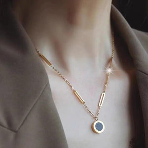 Classic Stainless Steel Roman Digital Pendant Necklace
