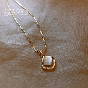Square Opal Pendant Chain Necklace Party Set for Women