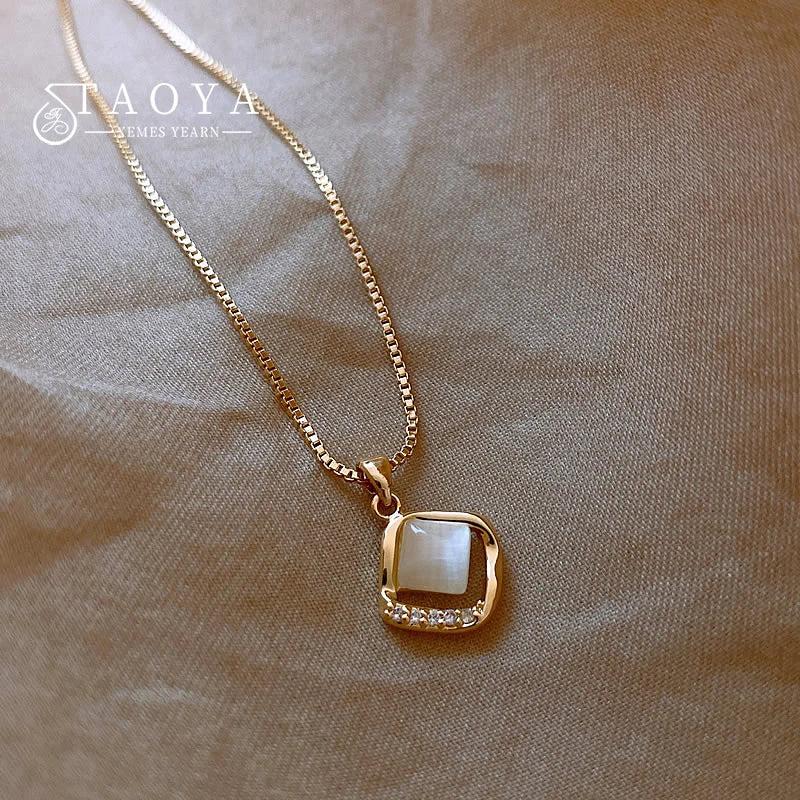 Square Opal Pendant Chain Necklace Party Set for Women