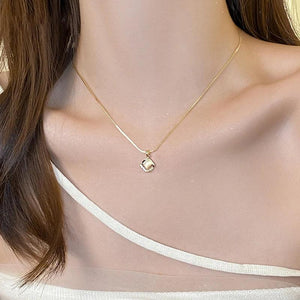 Square Opal Pendant Chain Necklace Party Set for Women