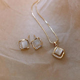 Square Opal Pendant Chain Necklace Party Set for Women