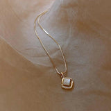 Square Opal Pendant Chain Necklace Party Set for Women