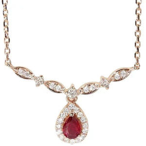 18K Red Zircon Smile Pendant Sweater Chain Bridal Jewelry