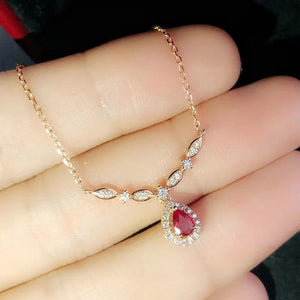 18K Red Zircon Smile Pendant Sweater Chain Bridal Jewelry