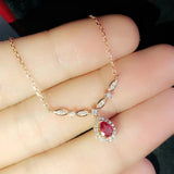 18K Red Zircon Smile Pendant Sweater Chain Bridal Jewelry