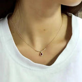 18K Red Zircon Smile Pendant Sweater Chain Bridal Jewelry