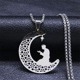 Islamic Muslim Prayer Necklace Stainless Steel Moon Star Pendant