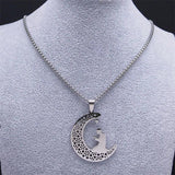 Islamic Muslim Prayer Necklace Stainless Steel Moon Star Pendant