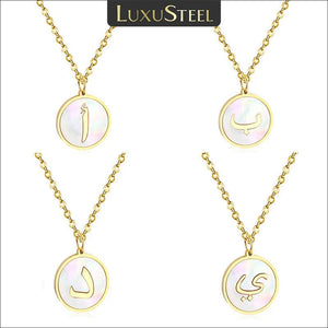 Arabic Alphabet Shell Pendant Necklace Stainless Steel Letter Coller Party