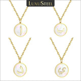 Arabic Alphabet Shell Pendant Necklace Stainless Steel Letter Coller Party