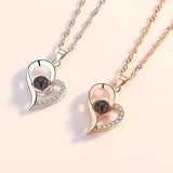 Love Heart Projection Necklace 100 Languages Pendant With Rose