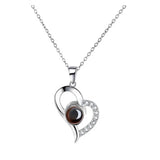 Love Heart Projection Necklace 100 Languages Pendant With Rose