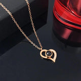 Love Heart Projection Necklace 100 Languages Pendant With Rose
