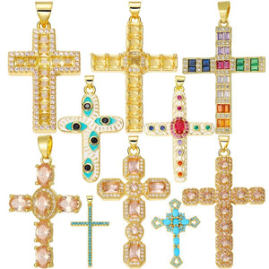 18K Plated Rosary Cross Pendant Evil Eye Charms