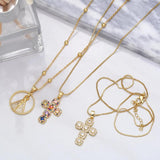 Rainbow CZ Crystal Cross Pendant Necklace Religious Jewelry