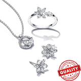 925 Silver Double Circles Necklace Ring Earrings Set