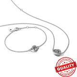 925 Silver Double Circles Necklace Ring Earrings Set